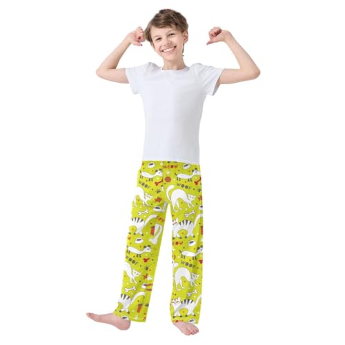 Cartoon Cats Dogs Light-Green Boys Pants for Kids Jogger Pants with Pockets S-XL2