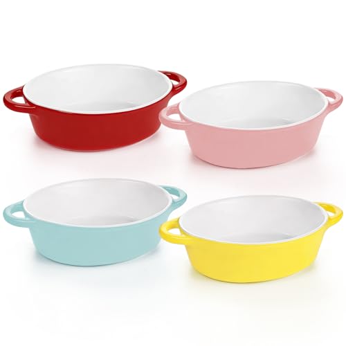 4 Colors Oval Ceramic Individual Pie Dishes 6In Small Pie Dishes Lasagne Dish Baking Dishes for Oven Creme Brulee Ramekins Souffle Dish for Lasagne Pie Oatmeal Porridge Pumpkin Soup Dishwasher Safe