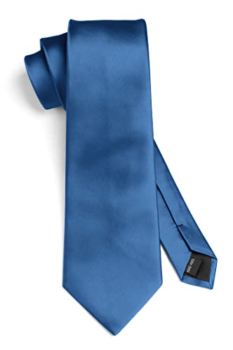 Image of HISDERN Mens Solid Color Ties Formal Satin Necktie and Pocket Square Set Classic Wedding Business Tie & Handkerchief