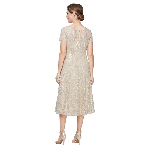Image of S.L. Fashions Womens Stretch V-Neck Tea Length Dress