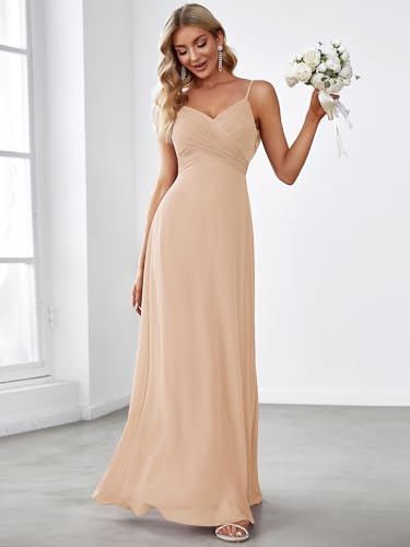 Image of Ever-Pretty Women's Summer Backless Spaghetti Strap Chiffon Bridesmaid Dresses Empire Waist Formal Wedding Guest Dress
