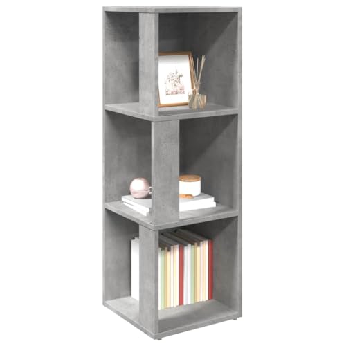 Étagère d'angle gris béton 33x33x100 cm en bois à 3 compartiments