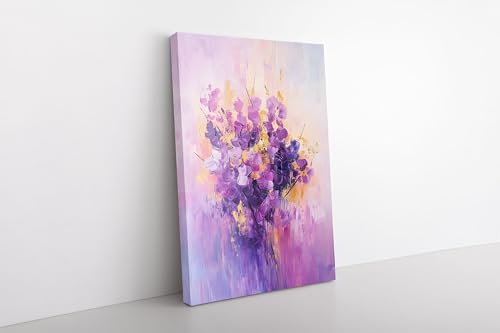 Tableau fleurs violettes lianyibo œuvre sur toile design botanique aux éclats dorés