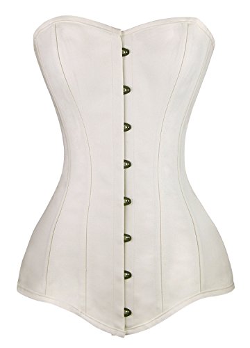 Charmian mujeres, 26 ballenas de acero, corsé largo en algodón, torso estilo reloj de arena, modelador del cuerpo. -  Blanco -