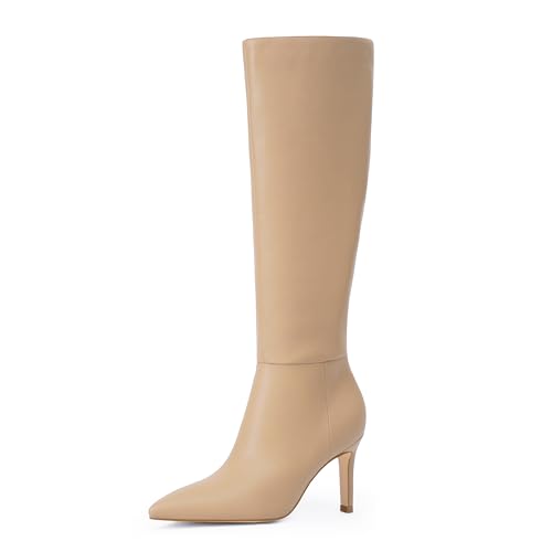 Image of Easyfox Knee High Boots Women Pointed Toe Stiletto Heel Tall Boots | Side Zipper,3 In Stiletto Heel,Fall Spring Winter Fashion Dress Tall Boots,Evening Bridal office Long Boots