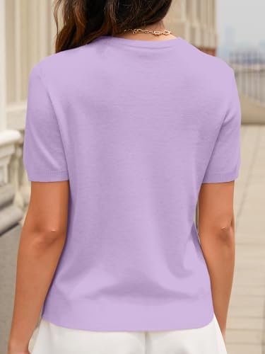 Image of DAIMIDY Womens Cotton Modal Short Sleeve Sweaters Summer Knit Tops | Breathable,Soft,Smooth Feel and Excellent Drape.Fit in Summer,Spring and Fall.