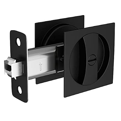 goldenwarm Bed/Bath Pocket Door Lock, Matte Black Contemporary Privacy Square Pocket Door Hardware(2-3/8" Backset), Black Flush Pocket Door Latch(1 Pack)