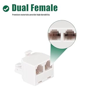 Lativu Phone Line Splitter, 2 Pack Phone Jack Splitter for Landline, White RJ11 6P4C Telephone Jack Male to Dual Female 1 in 2 Out, Wireless