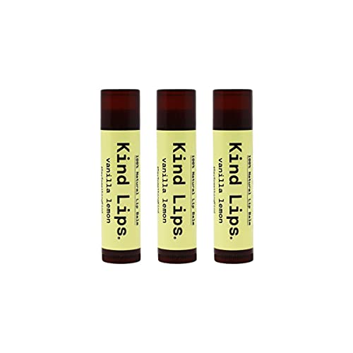 Kind Lips, Premium Product with a Powerful Purpose, Vanilla Lemon 3-Pack – USDA Organic Lip Balm, 100% Natural, Gluten Free, Moisturizer for Dry, Cracked and Chapped Lips – Made in USA