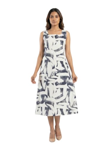 Image of Women's Printed Midi Dress, Square Neck, Sleeveless, A-Line Fit, Casual Summer Wear