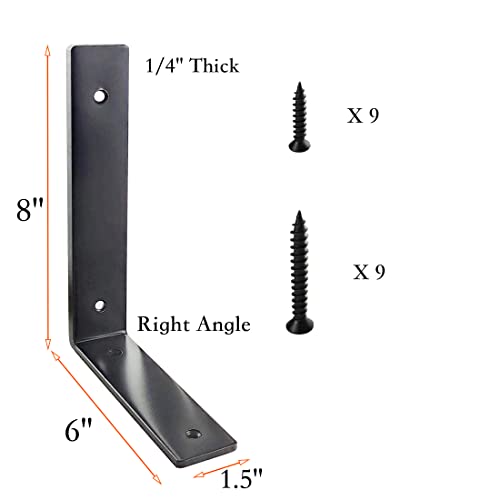 Jikacok Shelf Brackets. Premium Heavy Duty Shelf Brackets. 4 Pcs 6X8" L Brackets For Shelves & L Shelf Brackets Heavy Duty, Black Metal Shelf Brackets With Mounting Hardware. L Metal Brackets #TOP1