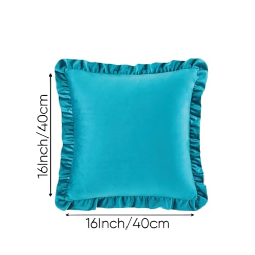 Image of Amazon Brand - Umi Velvet Teal 16x16 Pillow Covers, Set of 2 Decorative Ruffle Cushoin Pillow Covers for Sofa Couch
