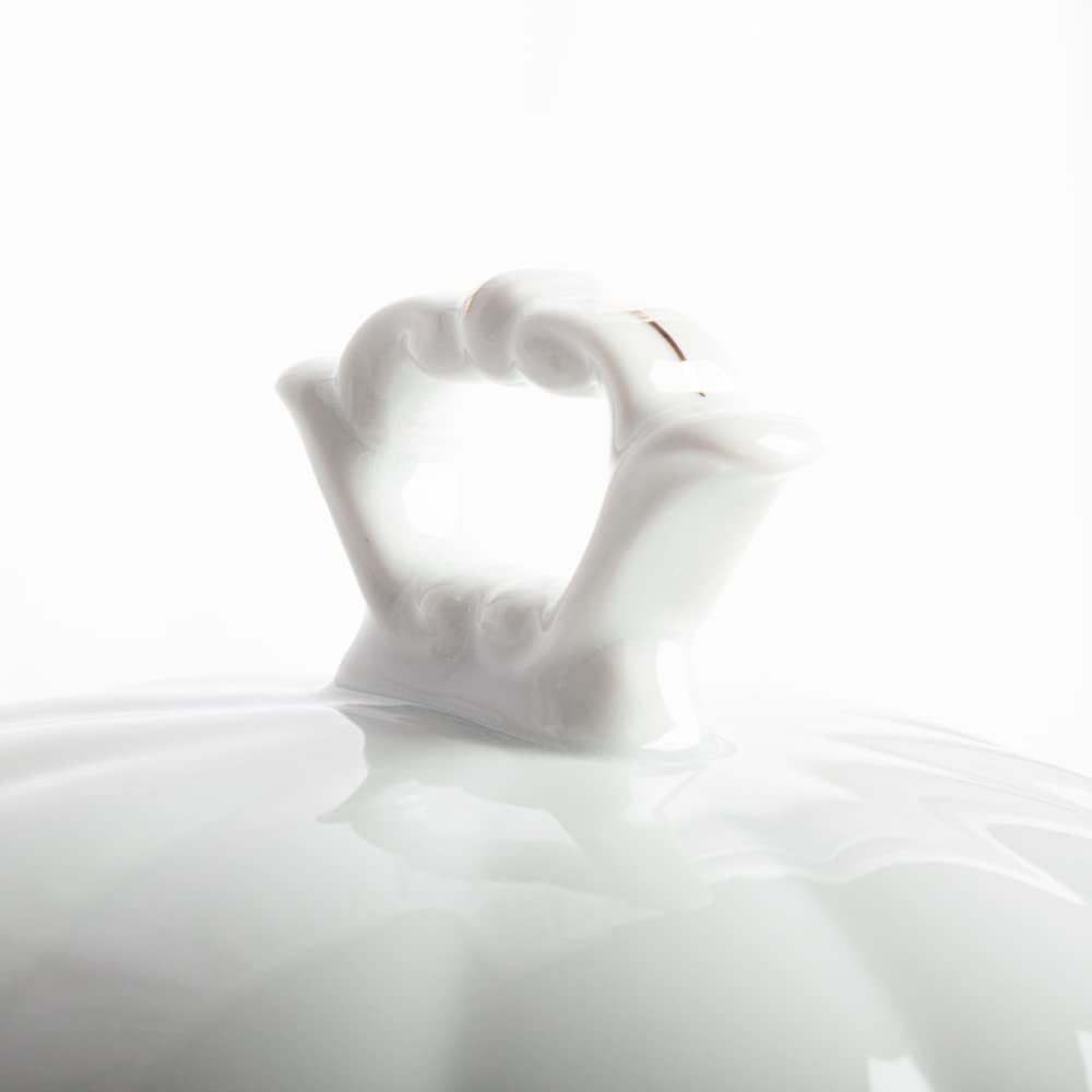 Sopera de porcelana blanca (3 l) Rhein, 1 tapa de porcelana, filo de oro