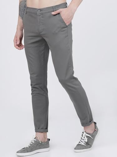 Image of The Indian Garage Co Men Slim Fit Solid Mid-Rise Stretchable Chinos
