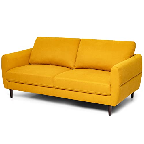 Giantex Loveseat Sofa, Upholstered Mid-Century Modern 2 Seat Sofa Couch With Solid Wood Frame For Living Room, Small Spaces, Bedroom, Apartment, Reception Room, Yellow #TOP29