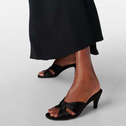 FOWT Women Trendy Kont Open Toe Comfy Low Heel Satin Mules Slip on Summer Party Event Casual Slide Sandals Size 4-16 US4