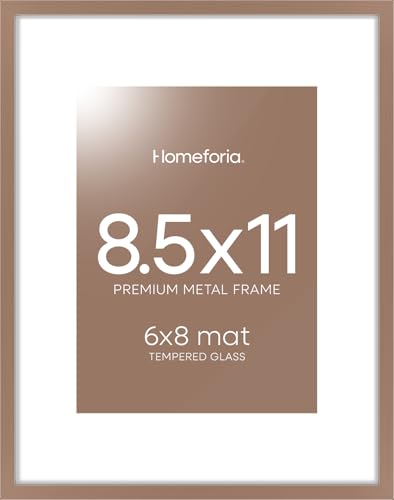 Image of Homeforia Mocha Picture Frame 8.5 x 11, High End Metal 8.5x11 Poster Frames with Mat 6x8 Photo, 8.5 x 11 Frame Matted to 6 by 8 Art, 8.5by11 Wall or Tabletop Frames, Tempered Glass, Wall Kit, Set of 2