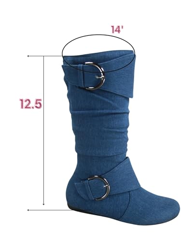 Women's Closed Round Toe Buckle Side Zip Buckle Slouch Flat Heel Mid-Calf Boot2