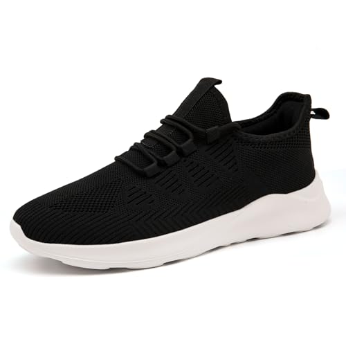 IEBPEH Herren Sportschuhe Schuhe Sneaker Laufschuhe Turnschuhe Freizeitschuhe Atmungsaktiv Tennisschuhe Leichte Walkingschuhe Slip On Schuhe Schwarz 44