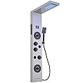 BATHLAVISH 6 in 1 Shower Panel Tower System, Rainfall Shower Tower Systems w/LED and Digital Display Stainless Steel Shower Panels with Waterfall Tub Spout Massage Jets Handheld Head Nickel and Black