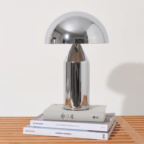 Brightech Venus 14 Globe Table Lamp Modern Mid-Century Lamp with Golden Metal Shade Nightstand Bedside Desk & Accent Table Lighting for Bedroom Living Room & Office Dcor - Chrome/Silver