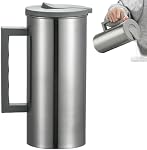 Pichet en acier inoxydable avec couvercle 1800ml, pichet en métal à grande ouverture avec poignée, pichet anti-dérapant pour café, thé, jus et boissons