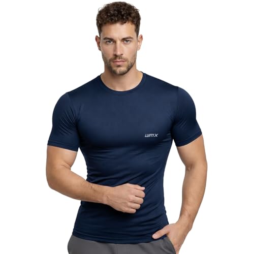 Image of WMX Pack of 2 Men Compression Gym T-Shirt | Men Half Sleeve Tshirt Sports Wear for Running Yoga Training | Breathable Stretch Compression Wear for Men & Boys (in, Alpha, 2XL, Regular, Black+Navy)
