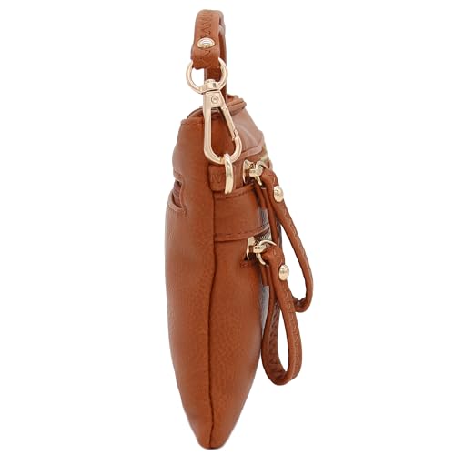 Image of FashionPuzzle Multi Zipper Pocket Small Wristlet Crossbody Bag
