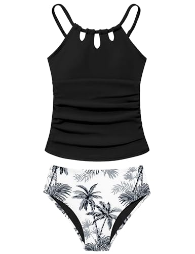 Image of BAVADER Girls Swimsuit Cutout Bathing Suit Cute Two Piece Swimsuits for Teen Girls Modest Swimwear High Waisted Tankini 9-18y