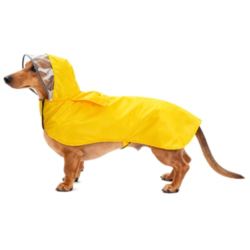 Pet Raincoat Packable Hooded Dog Rain Jacket Reflective Strips Lightweight Adjustable Poncho for Small Medium Large Dogs Yellow XL