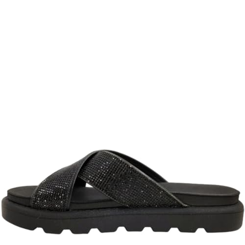 Rasteira Vizzano Flatform Papete Feminina Tira Larga Strass (37, Preto)