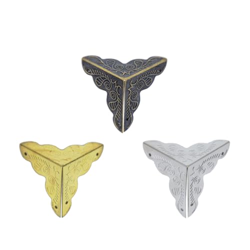 Image of 50pcs Furniture Corner Protector, Vintage Corner Decorative Metal Edge Covers Antique Triangle Edge Guard with Mounting Screws for Storage Box Jewelry Case Cabinet Table Wooden Chest