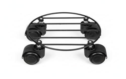 Image of Round Metal Plant Stand with Wheels (Pack of 1) | Heavy Duty Pot Trolley for Home, Balcony & Garden | Black