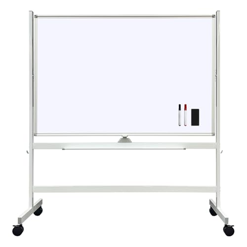Large Rolling Whiteboard on Wheels, 48" x 32" Double-Sided Mobile White Board with Stand, Portable Standing Dry Erase Board Easel for Home Office Classroom School (32" x 48" WH)
