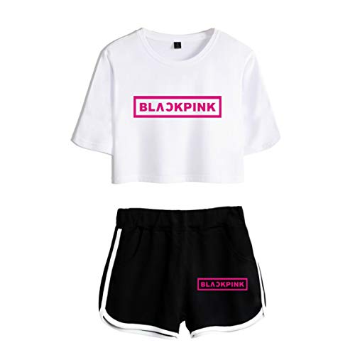 Forever Younger Blackpink Top e Pantaloncini Outfit Casual Pajamas Ladies Estate Set di Due Pezzi Lisa Jennie Rose JISOO Completi Due Pezzi con Pantaloncino (2,S)