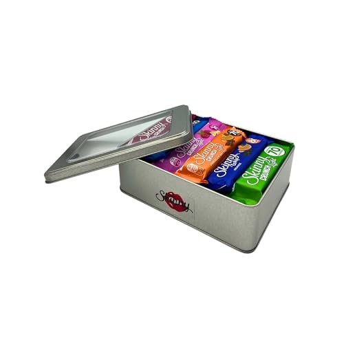 Skinny Whip and Crunch Bars x 18 - Mixed Flavours - Low-Calorie Snack Under 100 Calories x 300g Bundle with TinTastic Refillable Window Lid Tin