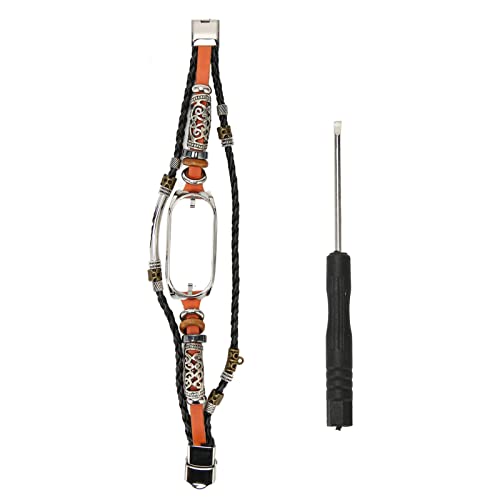 Mi Band 7 Correa de Cuero Elegante Pulsera de reemplazo de chapas de Metal Retro para la Banda de Reloj Inteligente Hombres Mujeres Uso Diario Acero Inoxidable de Cuero (Marrón y Plata)