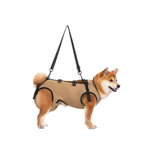 犬用介護ハーネス 夏 通気 犬 介護用ハーネス 歩行補助 老犬 けが 介護用品 脱着簡単 老犬/怪我/手術/快復中/病気 中型犬 小型犬 介護 服 脚 障害 リハビリ 散歩 胴輪 犬の前足と後ろ足の補助 お出かけ便利 (L(14〜20kgの犬),カーキ)
