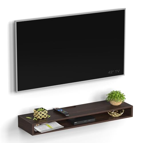 Image of BLUEWUD Kyvid Large Engineering Wood Wall Mount TV Entertainment Unit Set Top Box Stand /TV Cabinet Panel with Shelves for Books & Decor Display Unit Large Upto 50 Inches (Wenge)