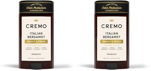 Image of Cremo Italian Bergamot Aluminum Free Deodorant for Men,48-hour Long Lasting Odor Protection,2.65oz,(Pack of 2)