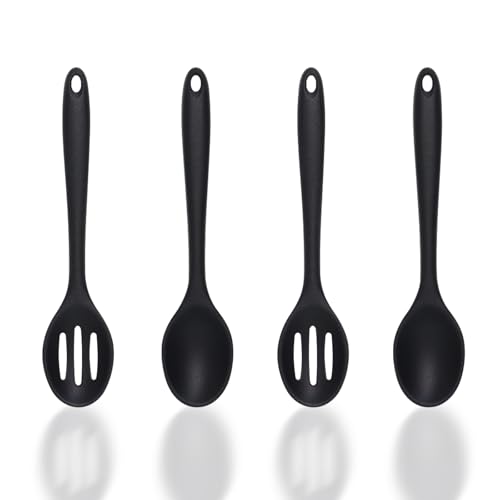 Eolilim Small Silicone Spoon 4PCS, 8 Inch Mini Slotted Spoons for Stirring