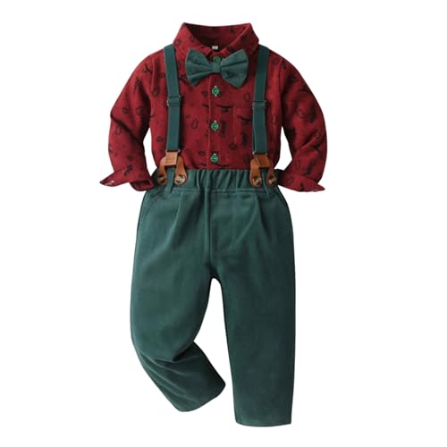 Traje de niño cómodo para fiestas con camisa estampada y pantalón suave