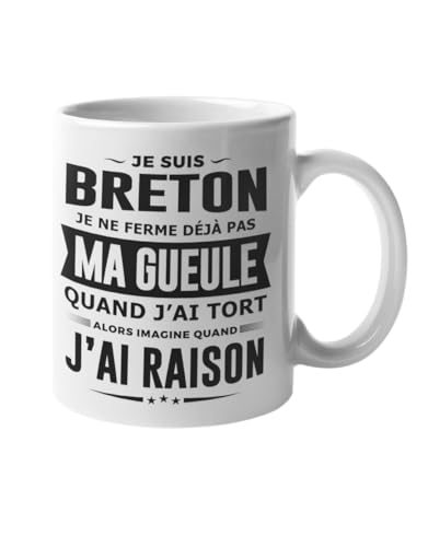 Mug Breton je ne ferme pas ma gueule - Cadeau Humour Bretagne – Idée Cadeaux BZH, Breizh, Anniversaire, Noël, Fête des Pères – Tasse 330 ml céramique pour un...