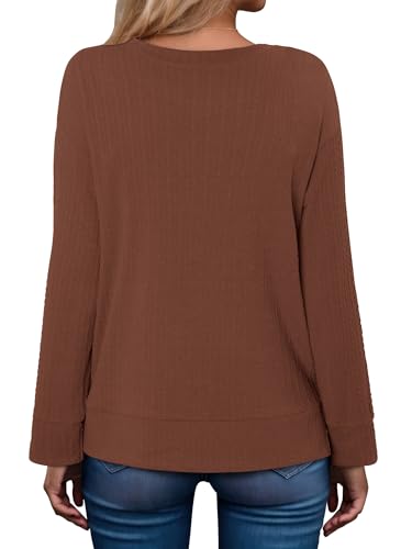 ONLYSHE Womens Shirts Long Sleeve Crewneck Tunic Tops Casual Lightweight Knit Solid Color Sweatshirts Trendy Blouse Basic Tee