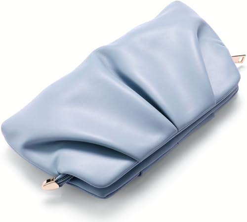 Image of Women Clutch Bag Dressy Formal Handbag Pleated PU Clutch Purse Detachable Chain