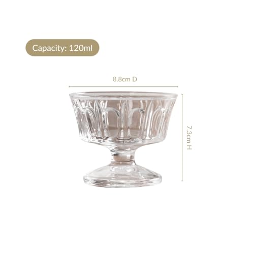 Image of Nestasia Transparent Glass Bowl Set of 6 for Ice Cream (120ml Each) - Ribbed Dessert Bowls for Sundae, Sweets & Pudding | Food Safe & Heat Resistant - Perfect for Gifting