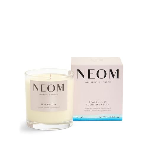 NEOM- Real Luxury Scented Candle 1 Wick | Lavender Jasmine & Sandalwood | Essential Oil Aromatherapy Candle | Scent to De-Stress