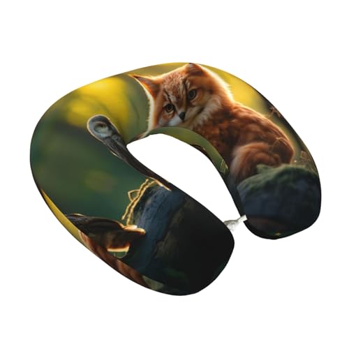 Almohada de viaje negra con diseño de ave zorro miniatura 2