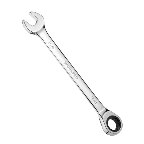 WORKPRO 3/4" Ratcheting Combination Wrench SAE, CR-V Constructed with Mirror Polish Chrome Plating, 12-Point Design, 15-Degree Offset 3/4" Mirror Polish