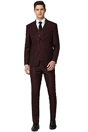Image of Peter England Polyester Blend Men Brown Three Piece Suit Business Vest